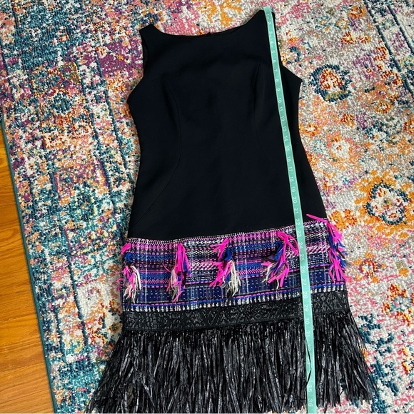 Milly Shift Dress Party Hot Pink Black Taffeta Tweed Detail US 4 Wool Blend - Picture 13 of 13